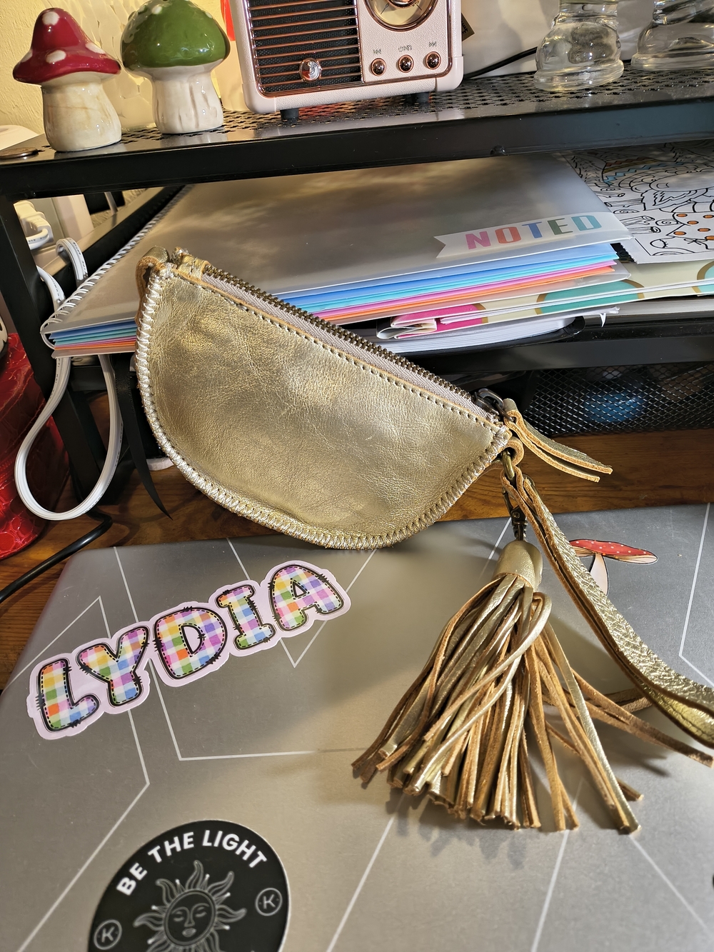 Gold Metallic Tassel Wristlet Clutch